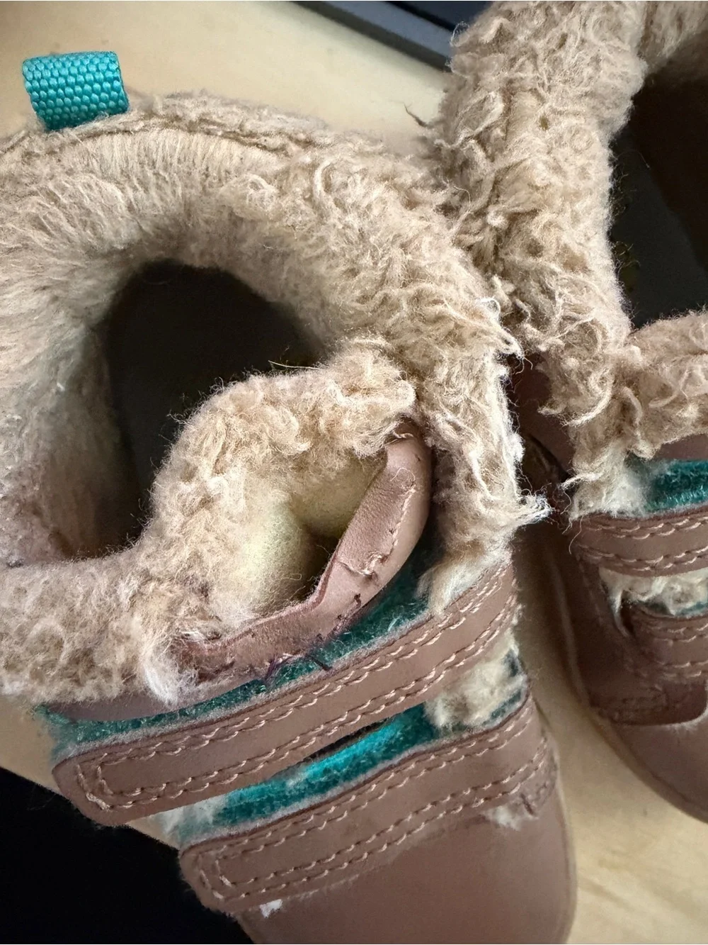 Ten Little Toddler Brown Faux-Fur Lined Winter Boots with Teal Trim